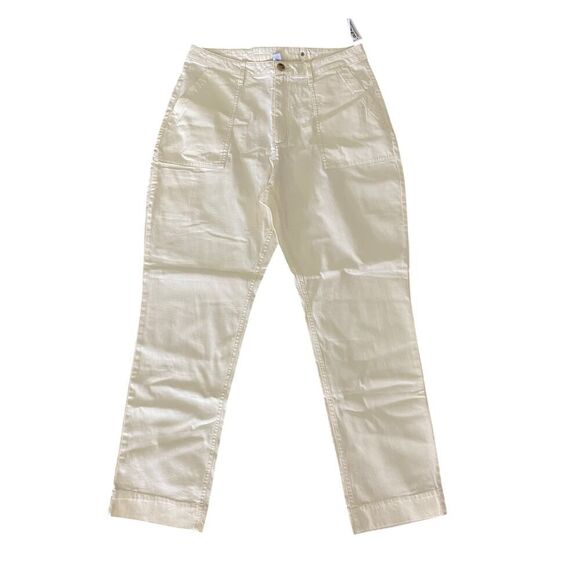 Old Navy NWT White Utility Pants Size 14 Tall Straight Leg Stretch Cotton Casual - Picture 1 of 9